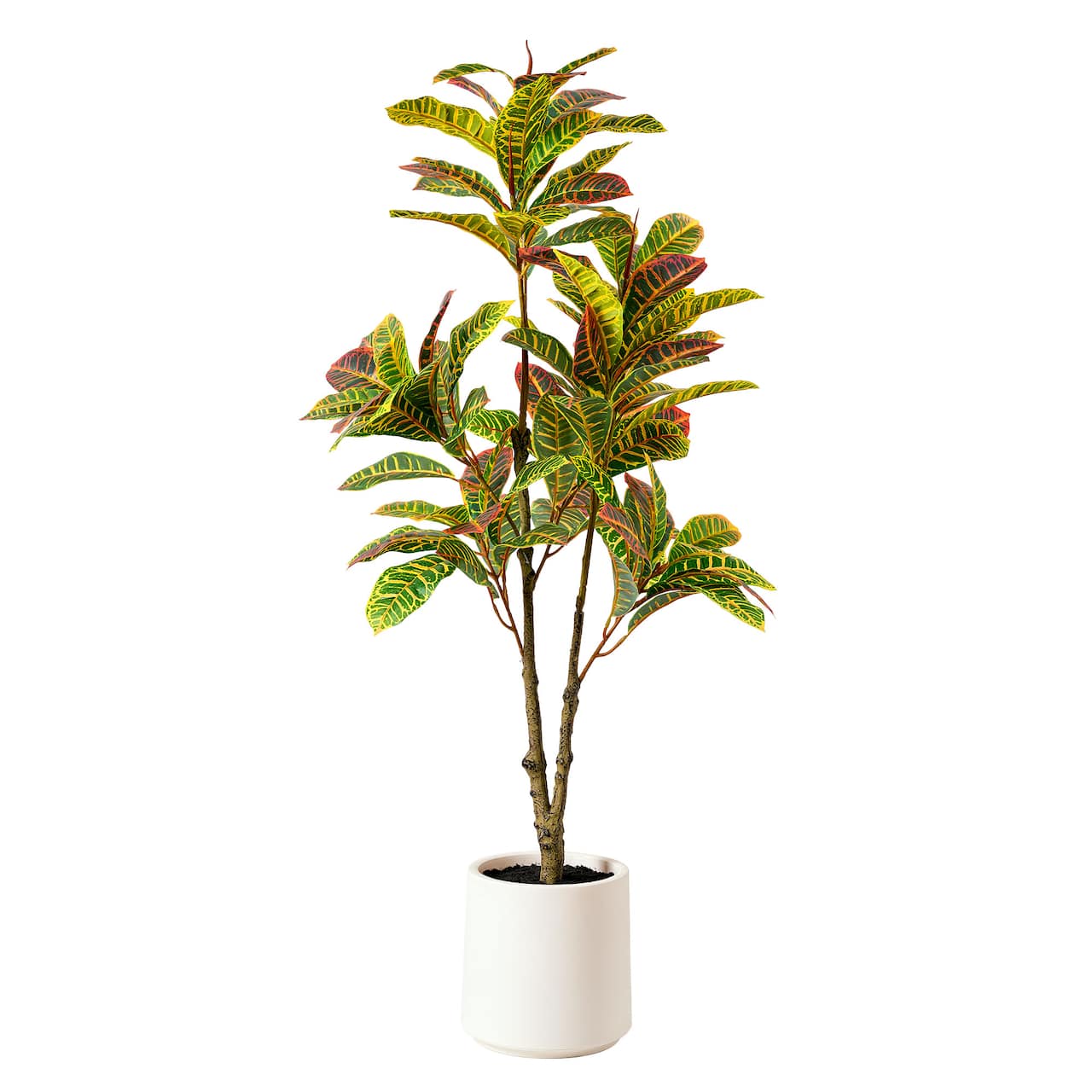American Art Decor 4ft. Realistic Artificial Croton Tree in White Pot